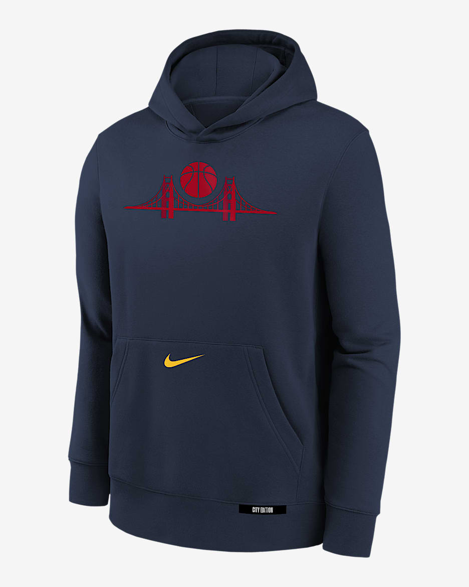 Sudadera con gorro sin cierre Nike de la NBA para niños talla grande Golden State Warriors Club City Edition - Azul marino universitario