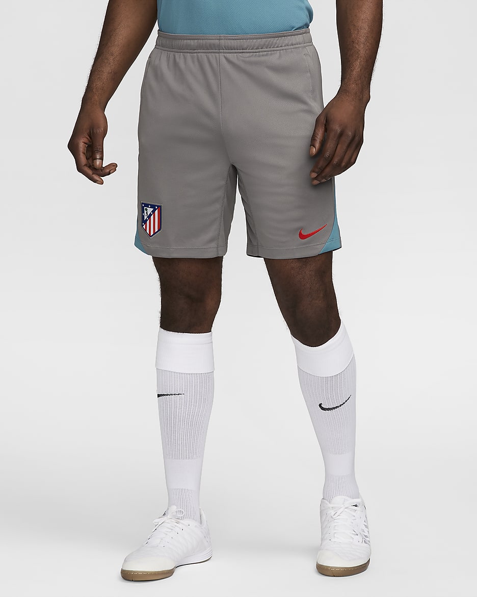 Atlético Madrid Strike Nike Dri-FIT strikket fotballshorts til herre - Flat Pewter/Noise Aqua/Light Crimson