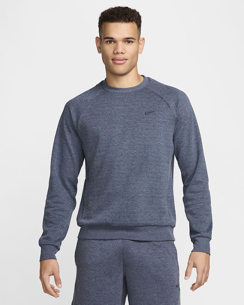 Sudadera de cuello redondo de alto rendimiento Dri-FIT con protección UV para hombre Nike Primary Fleece - Obsidiana/Jaspeado/Obsidiana