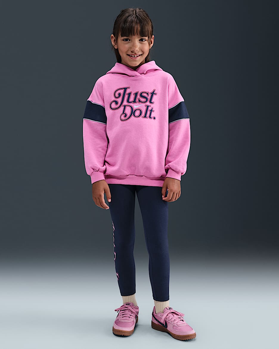 Conjunto de sudadera con gorro sin cierre y leggings para niños talla pequeña Nike Varsity Prep - Azul marino medianoche