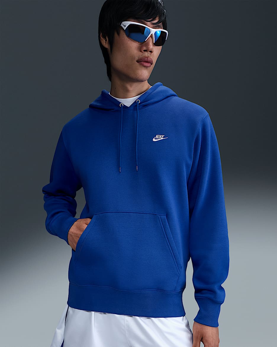 Pánská flísová mikina Nike Club s kapucí - Game Royal/Game Royal/Bílá
