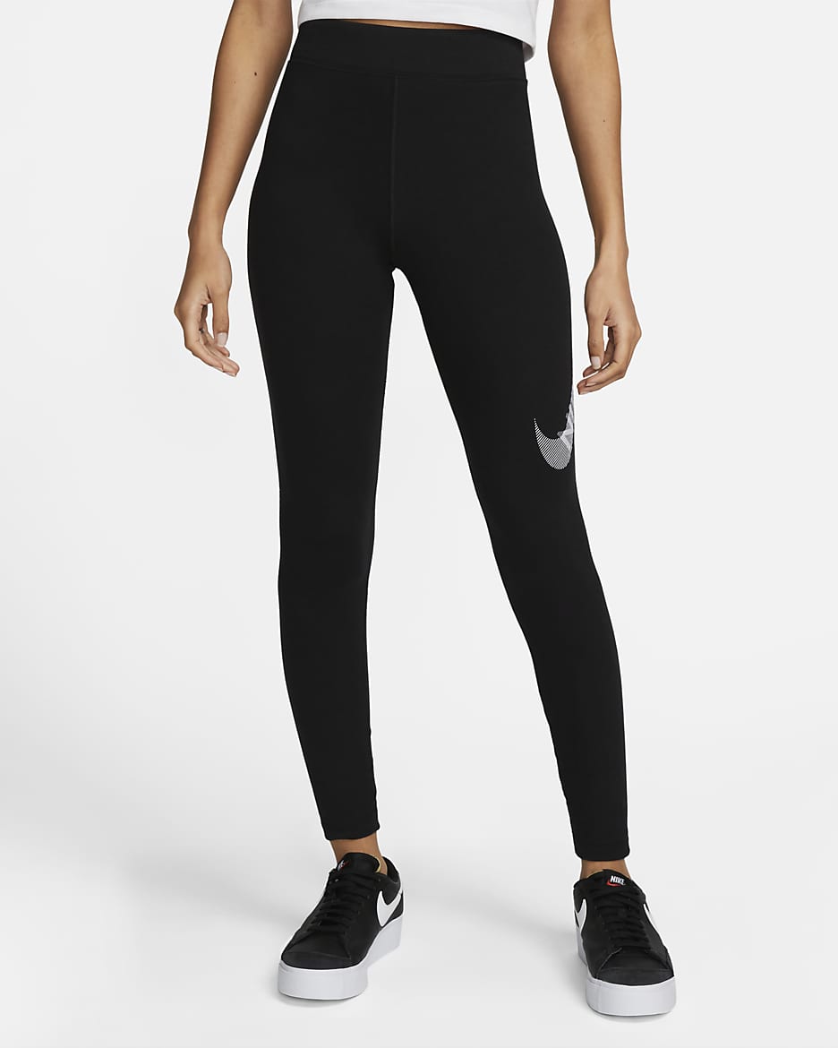 Nike Sportswear Swoosh Women's High-Waisted Leggings - Black/White