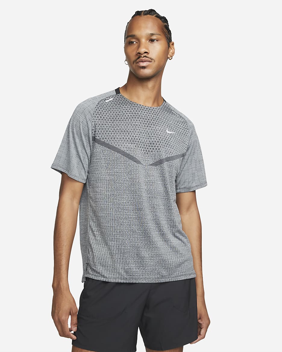 Nike TechKnit Nike Dri-FIT ADV Kurzarm-Laufoberteil für Herren - Schwarz/Smoke Grey