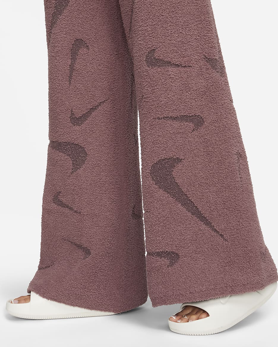 Nike Sportswear Phoenix Cosy Bouclé Women's High-Waisted Wide-Leg Knit Trousers - Smokey Mauve/Plum Eclipse