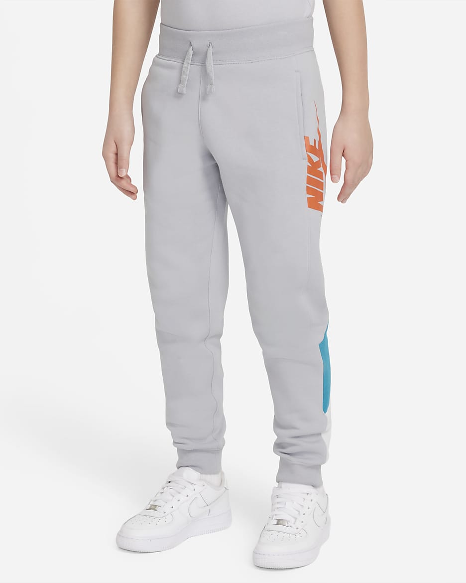 Nike Sportswear Big Kids' (Boys') Pants - Wolf Grey/Aquamarine/White/Turf Orange