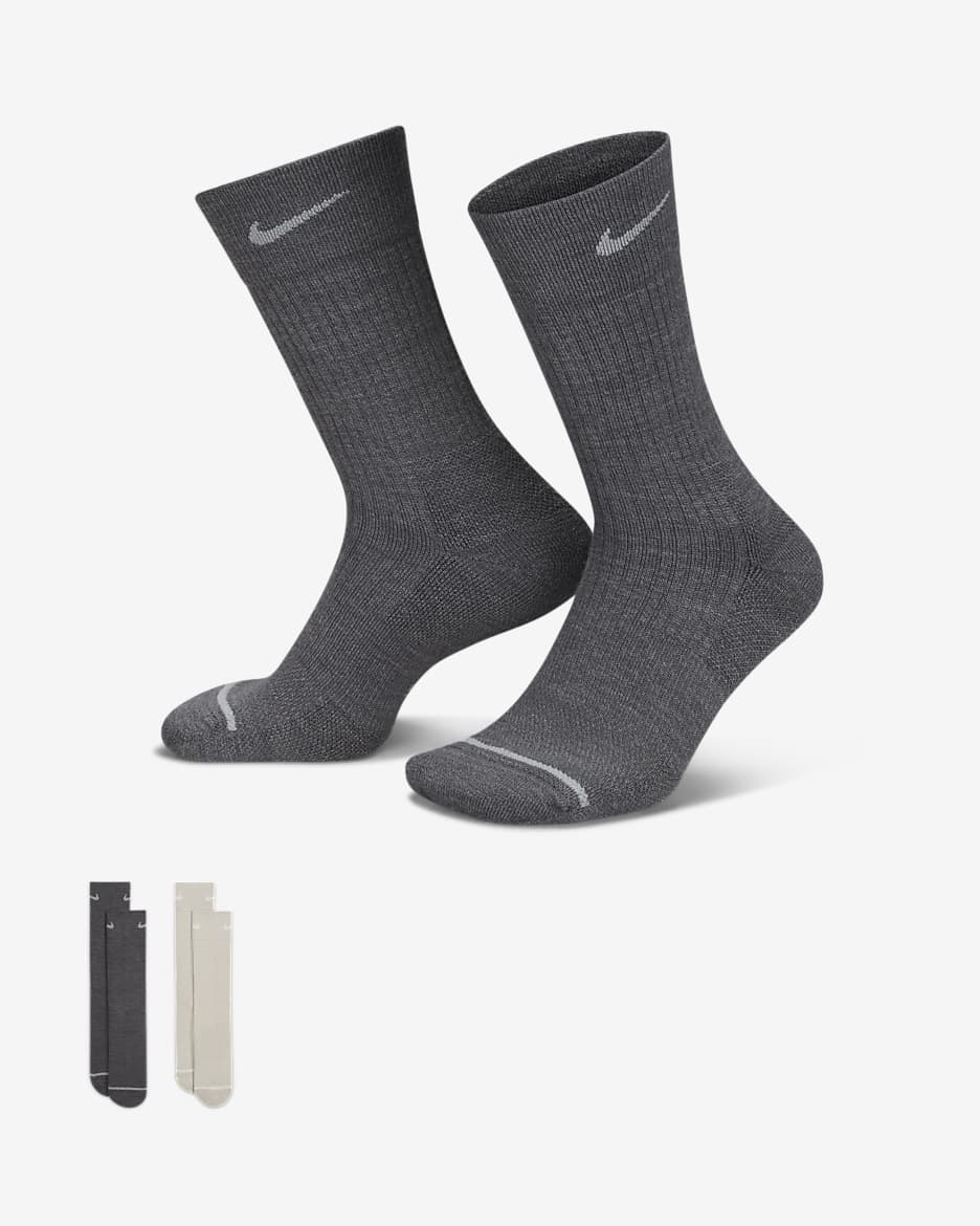 Nike Everyday Wool Cushioned Crew Socks (2 Pairs) - Multi-Color