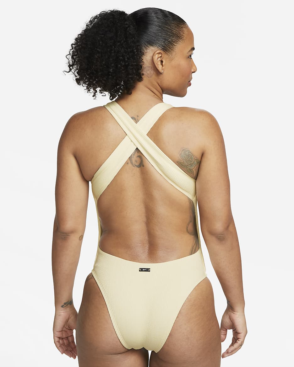 Nike Women's Cross-Back One-Piece Swimsuit - Coconut Milk/White