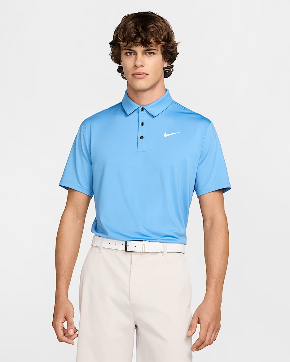 Nike Tour Dri-FIT ensfarget golfpoloskjorte til herre - Blue Beyond/Hvit