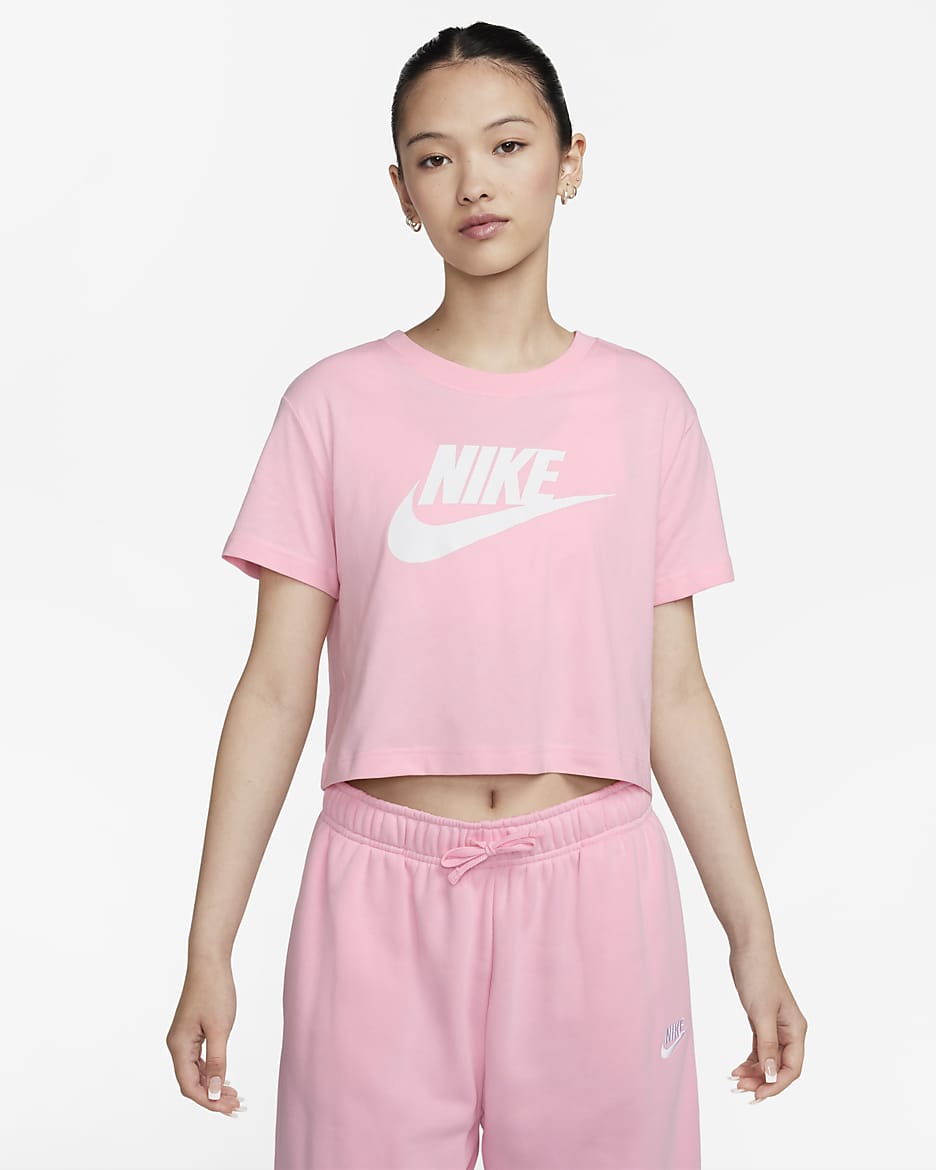 ナイキ スポーツウェア エッセンシャル ウィメンズ クロップド Tシャツ - ミディアムソフトピンク/ホワイト