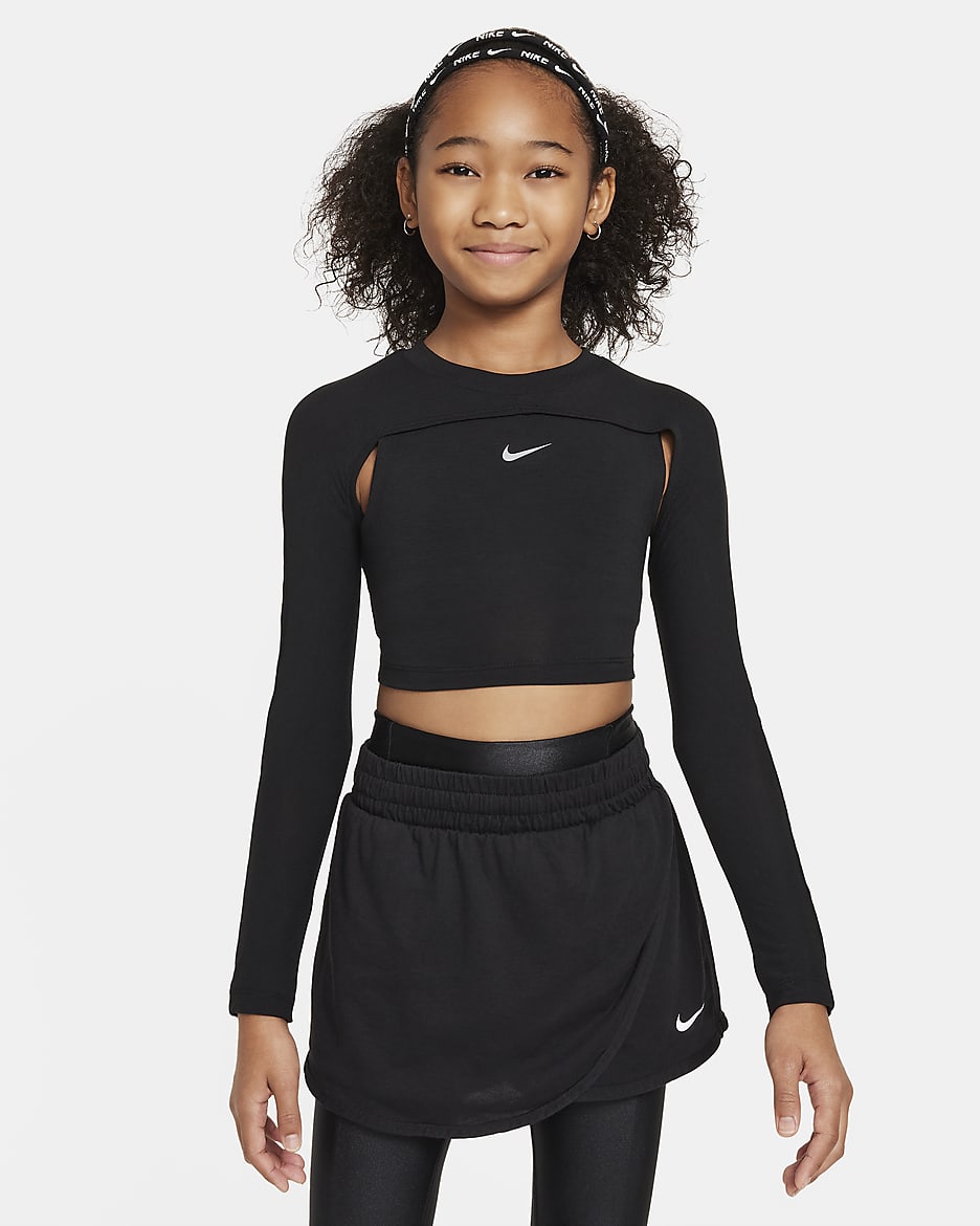 Playera de manga larga Dri-FIT para niña Nike - Negro/Gris partícula