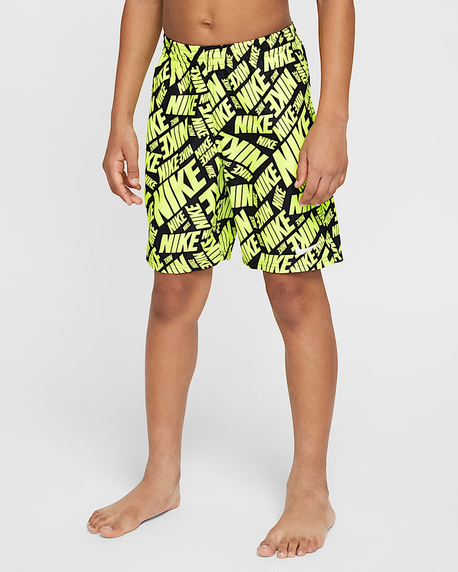 Traje de baño tipo short de voleibol con forro interior de 18 cm Nike Swim Breaker para niños talla grande - Negro/Volt/Blanco