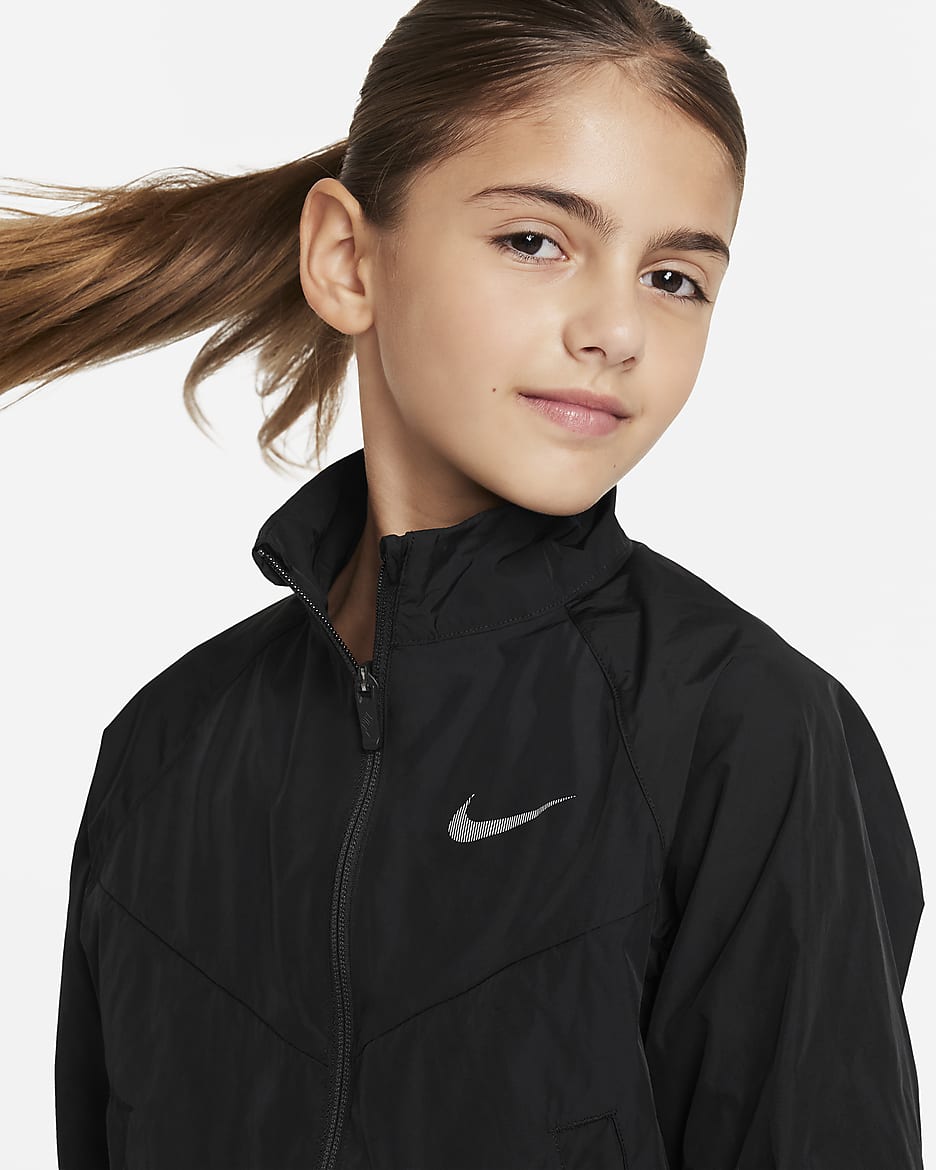 Τζάκετ Nike Sportswear Windrunner σε ριχτή γραμμή για μεγάλα κορίτσια - Μαύρο/Μαύρο