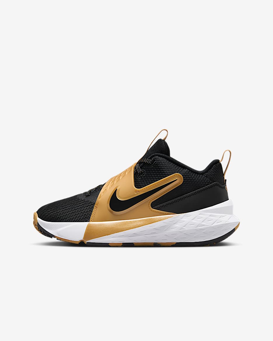 Nike Team Hustle D 12 Big Kids' Basketball Shoes - Black/Metallic Gold/White/Black