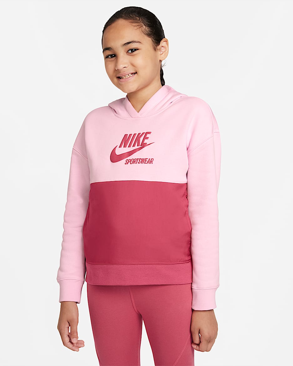 Sudadera con gorro de French Terry para niña talla grande Nike Sportswear Heritage - Espuma rosa/Rosa arcaico/Rosa arcaico