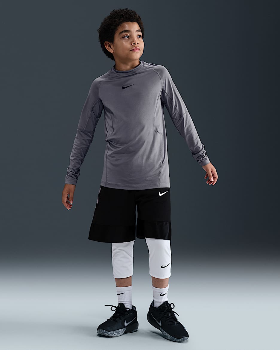 Nike Pro Big Kids' (Boys') Dri-FIT 3/4-Length Tights (Extended Size) - White/White/Black
