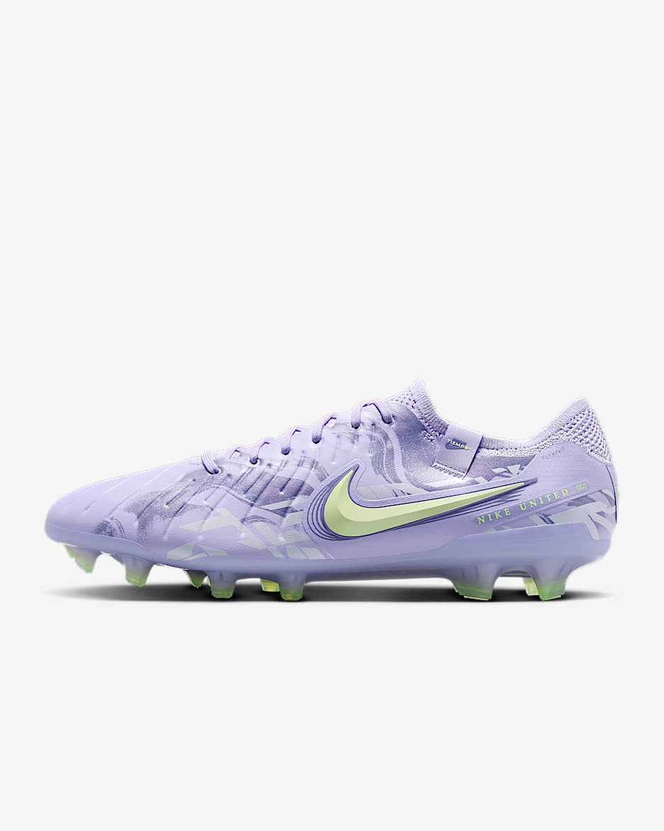 Tacos de fútbol FG de corte low Nike United Tiempo Legend 10 Elite - Ágata morado/Voltio ligero