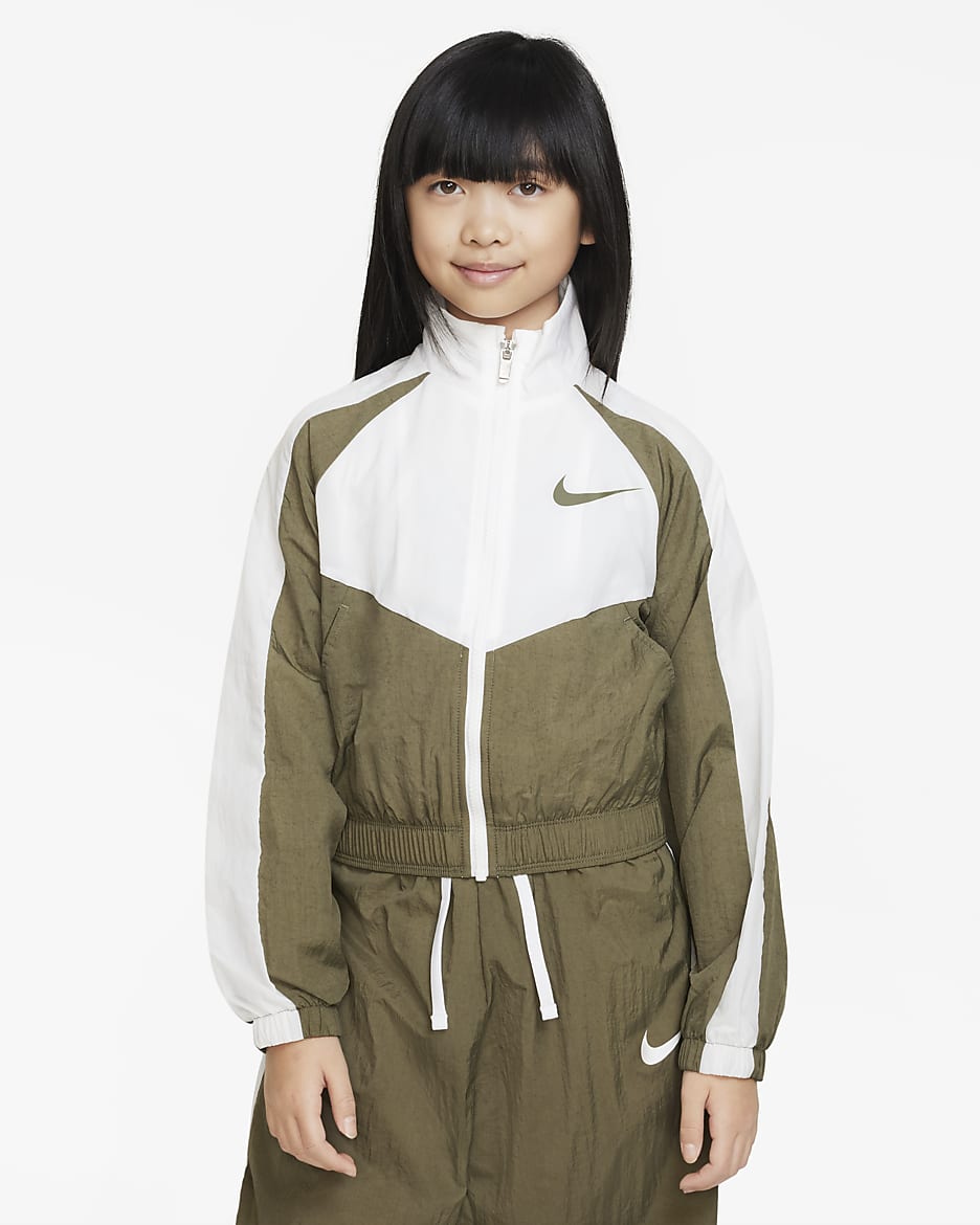 Nike Sportswear Older Kids' (Girls') Woven Jacket - Medium Olive/White/Medium Olive