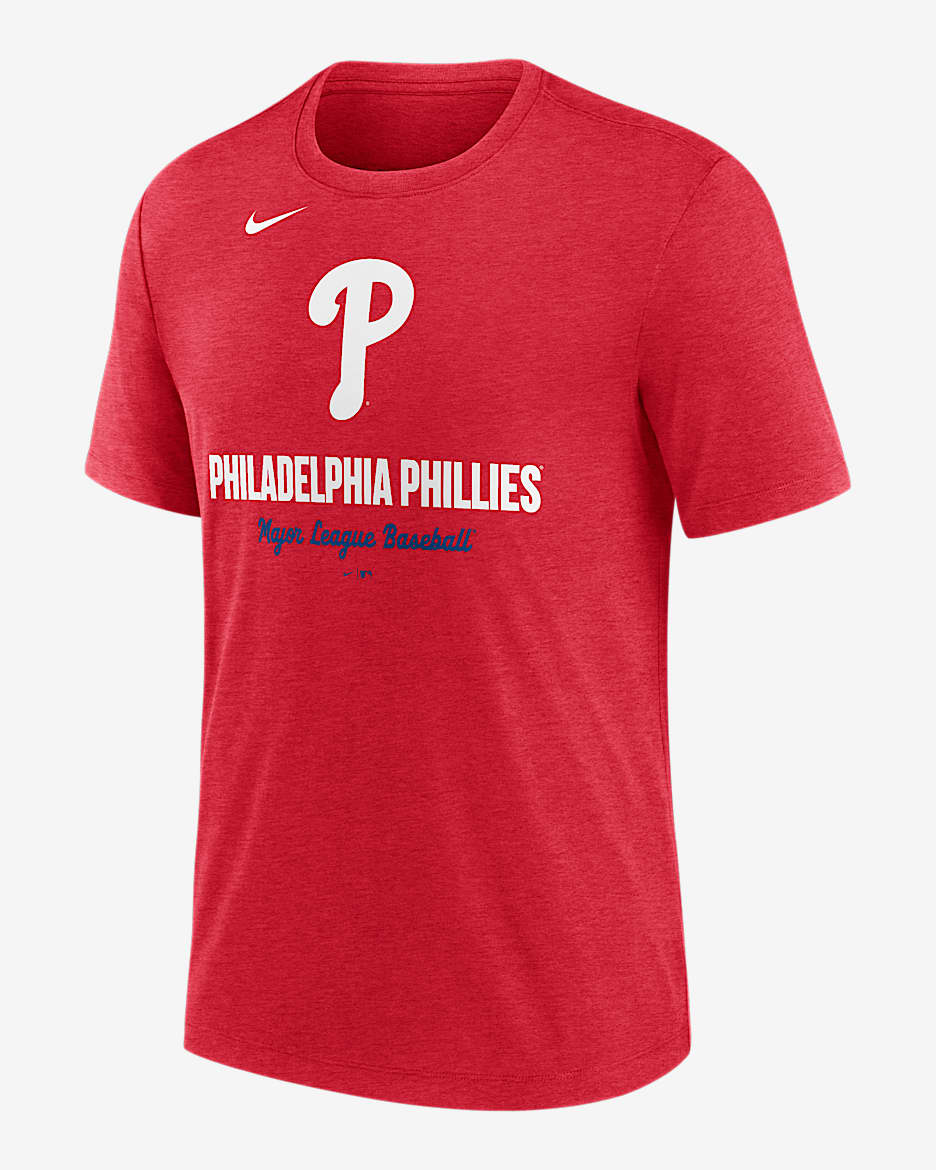 Playera Nike de la MLB para hombre Philadelphia Phillies Logo - Rojo jaspeado
