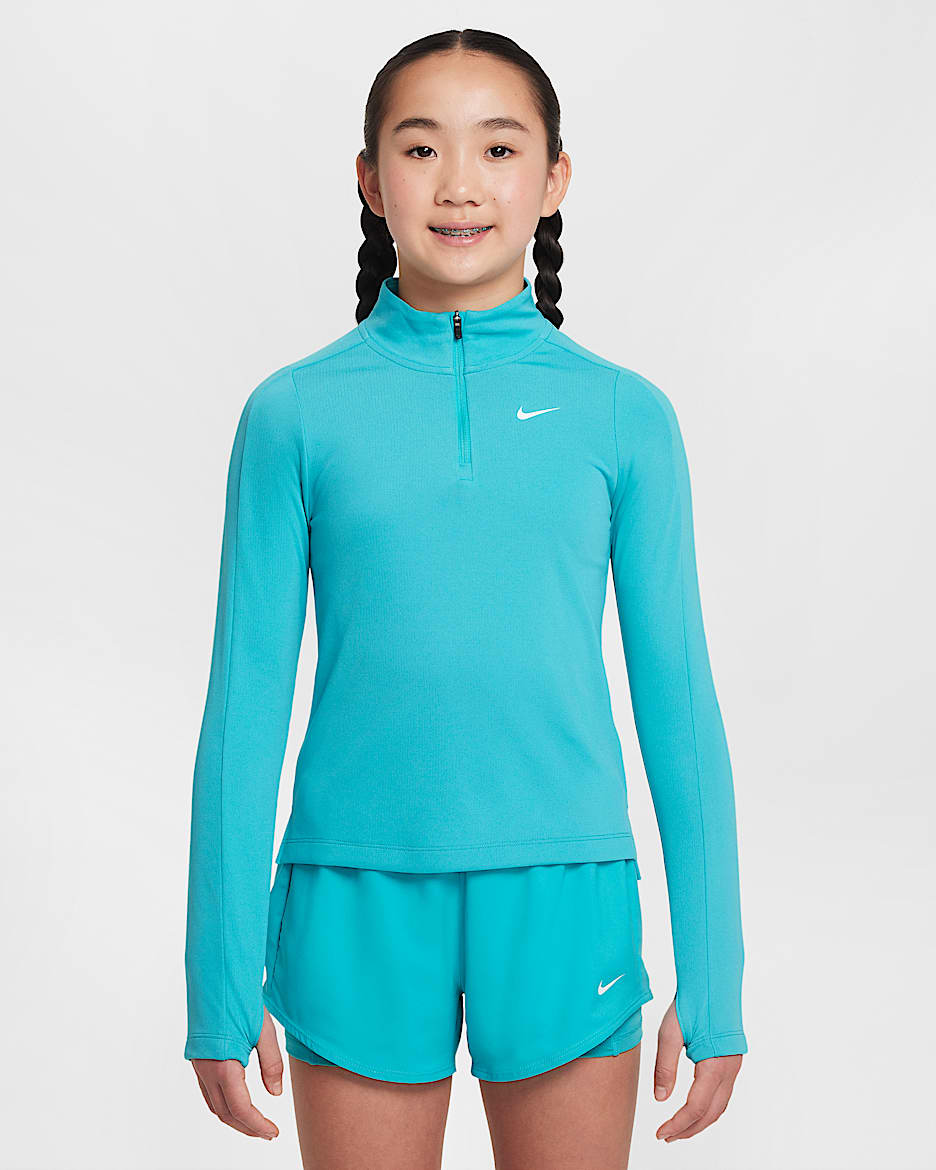 Nike Girls' Dri-FIT Long-Sleeve 1/4-Zip Top - Dusty Cactus/White