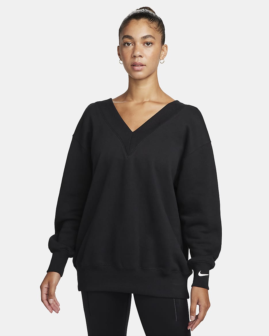 Sudadera sin cierre de cuello en V oversized para mujer Nike Sportswear Phoenix Fleece - Negro/Vela
