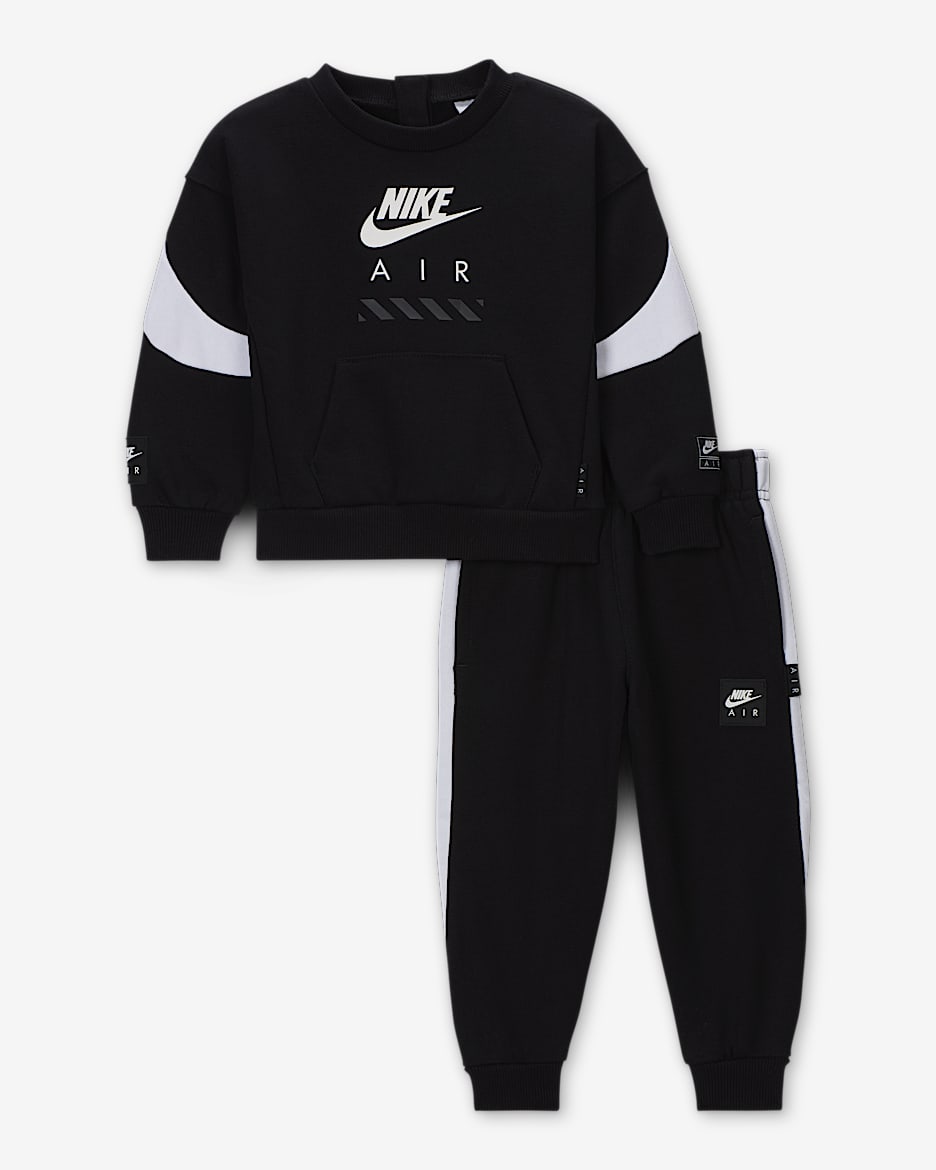 Conjunto de 2 piezas de sudadera de cuello redondo de tejido Fleece Air para bebé Nike Sportswear - Negro