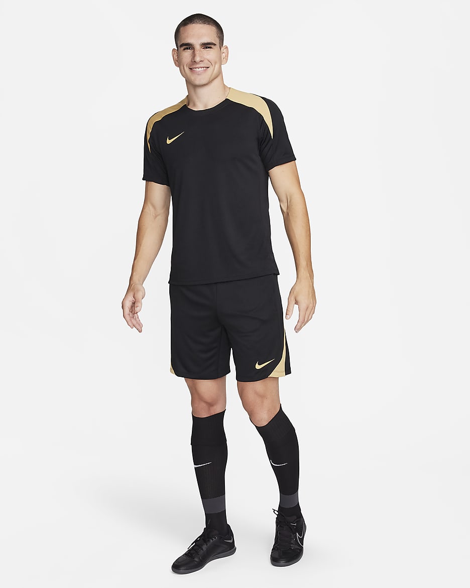 Nike Strike Dri-FIT kortermet fotballoverdel til herre - Svart/Svart/Jersey Gold/Metallic Gold