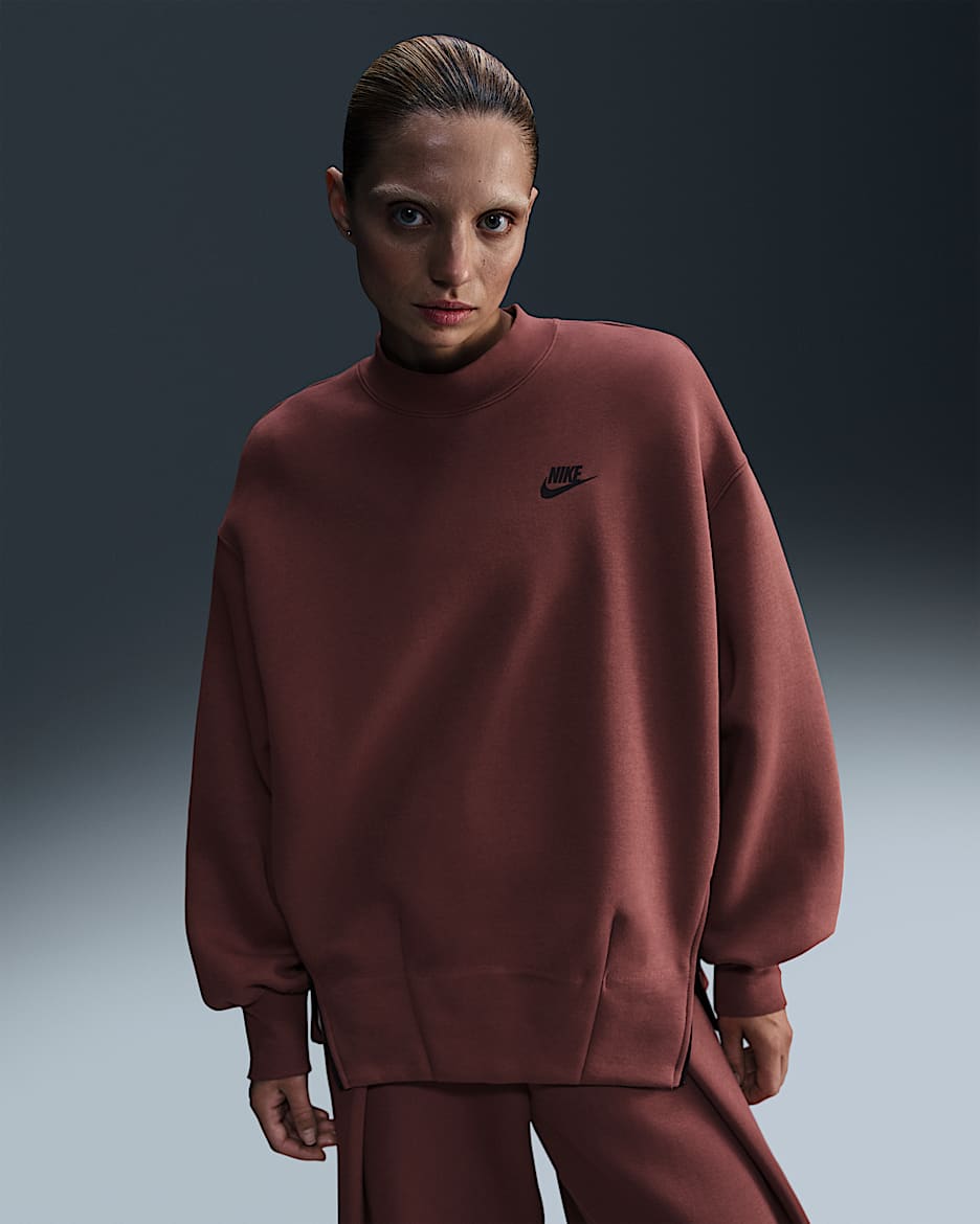 Nike Sportswear Tech Fleece Women's Oversized Crew-Neck Sweatshirt - Red Sepia/Black