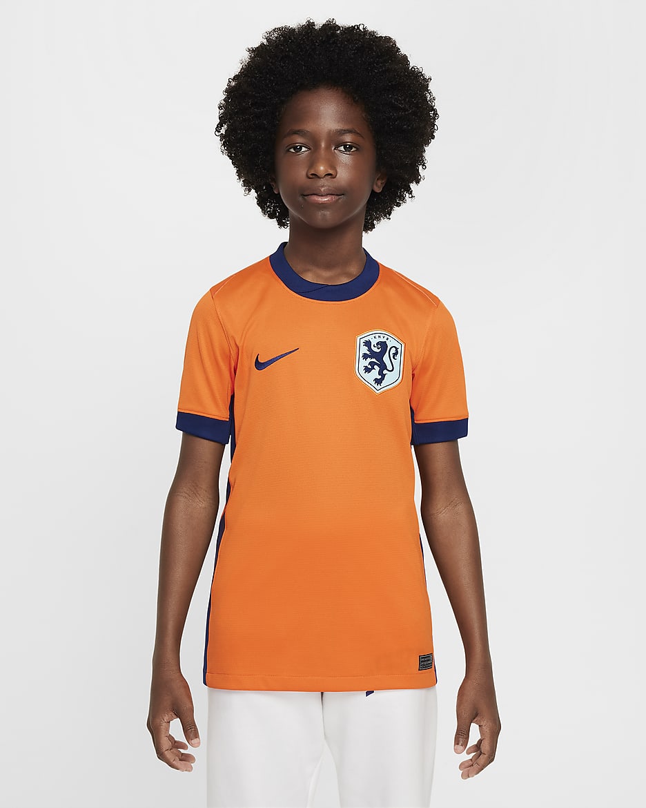 Netherlands (Women's Team) 2024/25 Stadium Home Nike Dri-FIT Soccer Replika Fußballtrikot (ältere Kinder) - Safety Orange/Blue Void/Copa/Blue Void