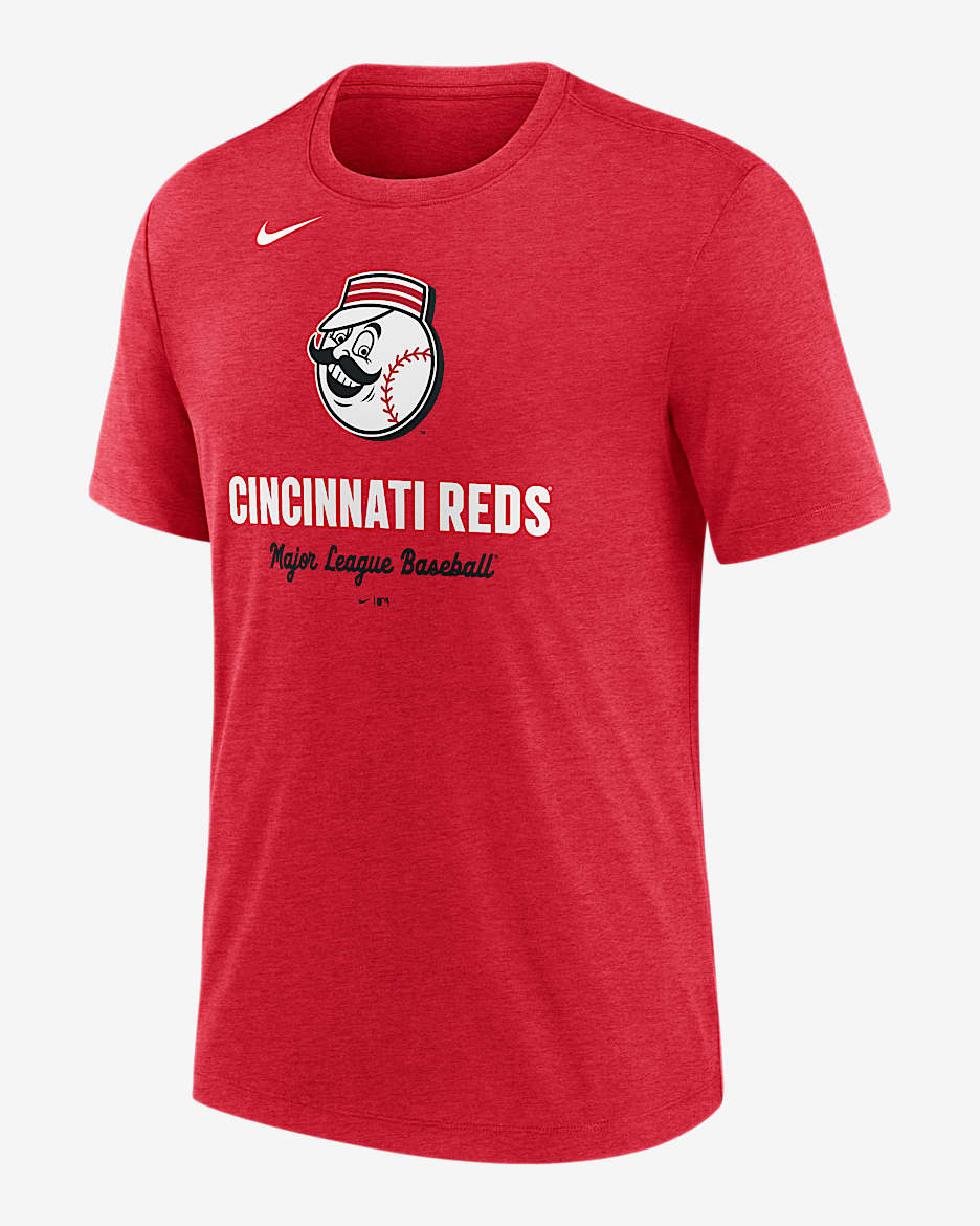 Playera Nike de la MLB para hombre Cincinnati Reds Logo - Rojo jaspeado