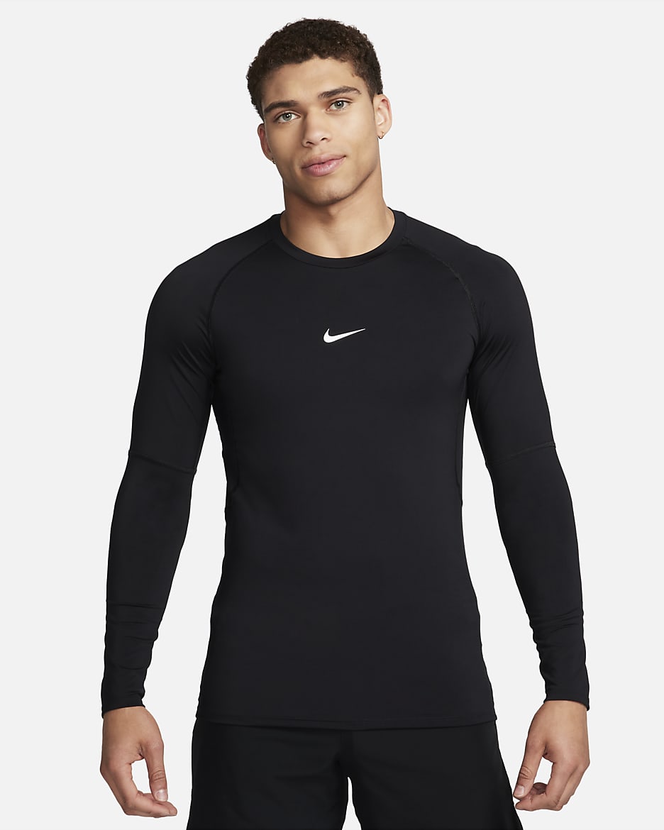 Nike Pro Men's Dri-FIT Slim Long-Sleeve Fitness Top - Black/White