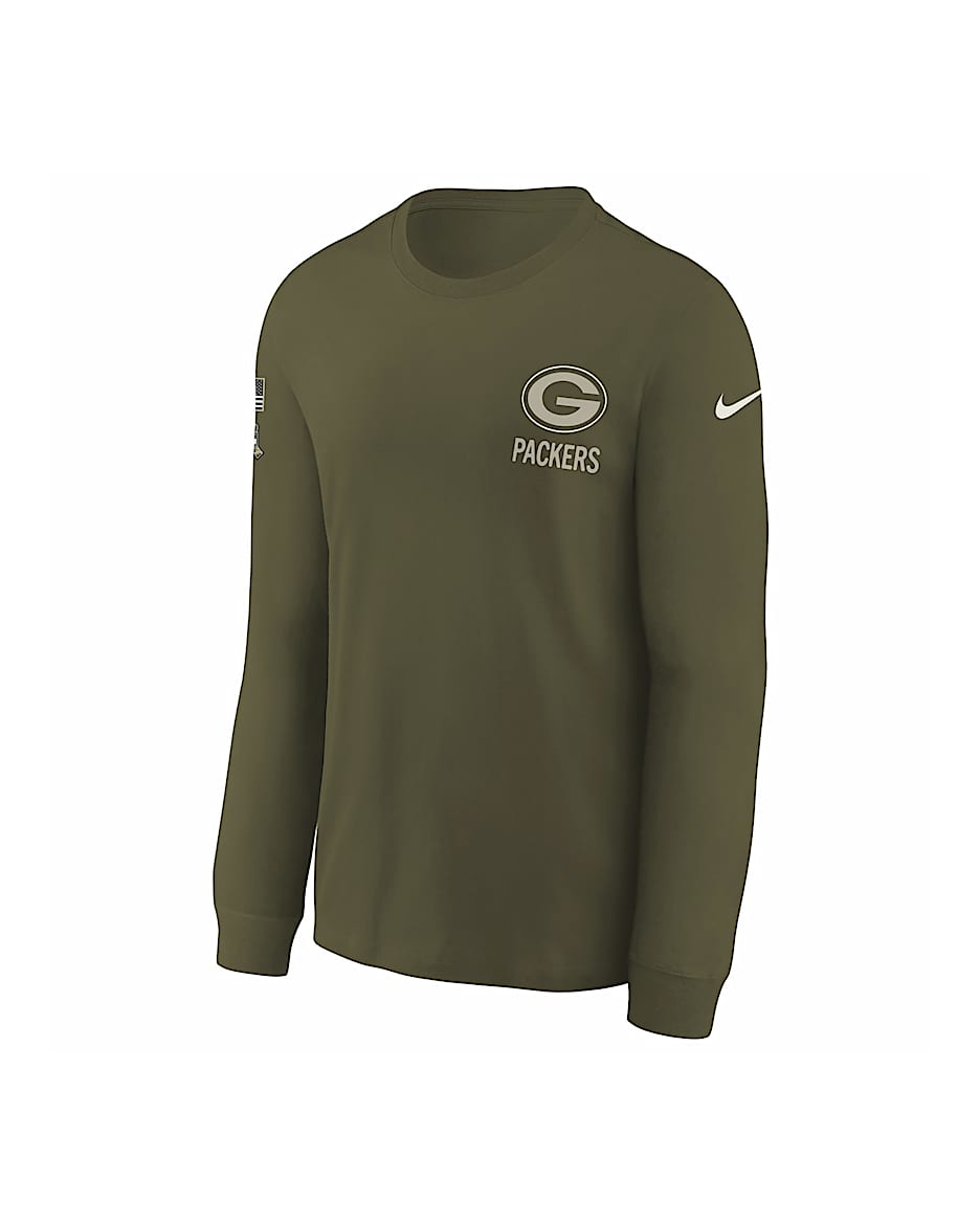 Green Bay Packers Salute to Service Sideline Big Kids’ Nike NFL Long-Sleeve T-Shirt - Olive