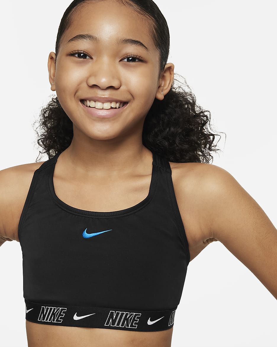 Conjunto de shorts y bikini de espalda deportiva para niña talla grande Nike Swim Logo Tape - Negro