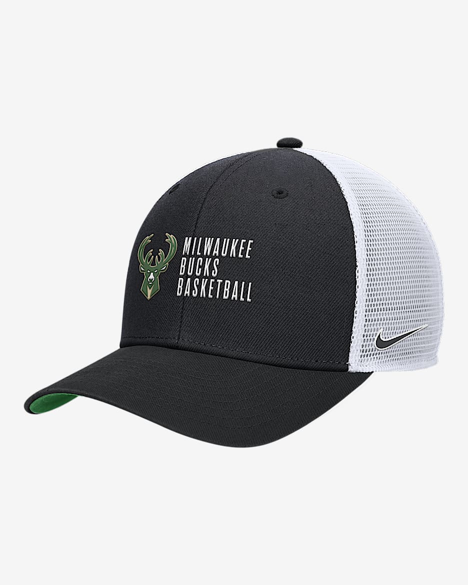 Milwaukee Bucks 2024/25 Rise Icon Edition Nike NBA Trucker Cap - Black