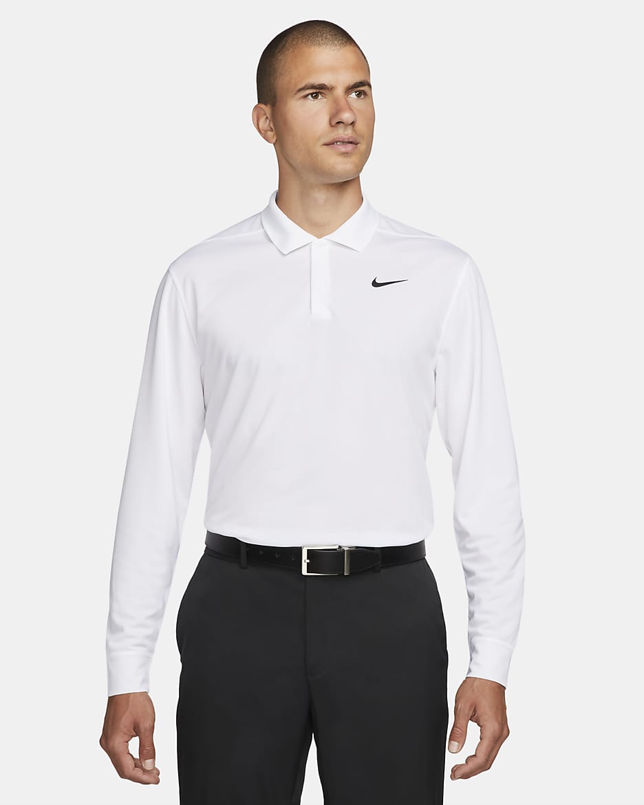 Polo de golf de manga larga para hombre Nike Dri-FIT Victory - Blanco/Negro
