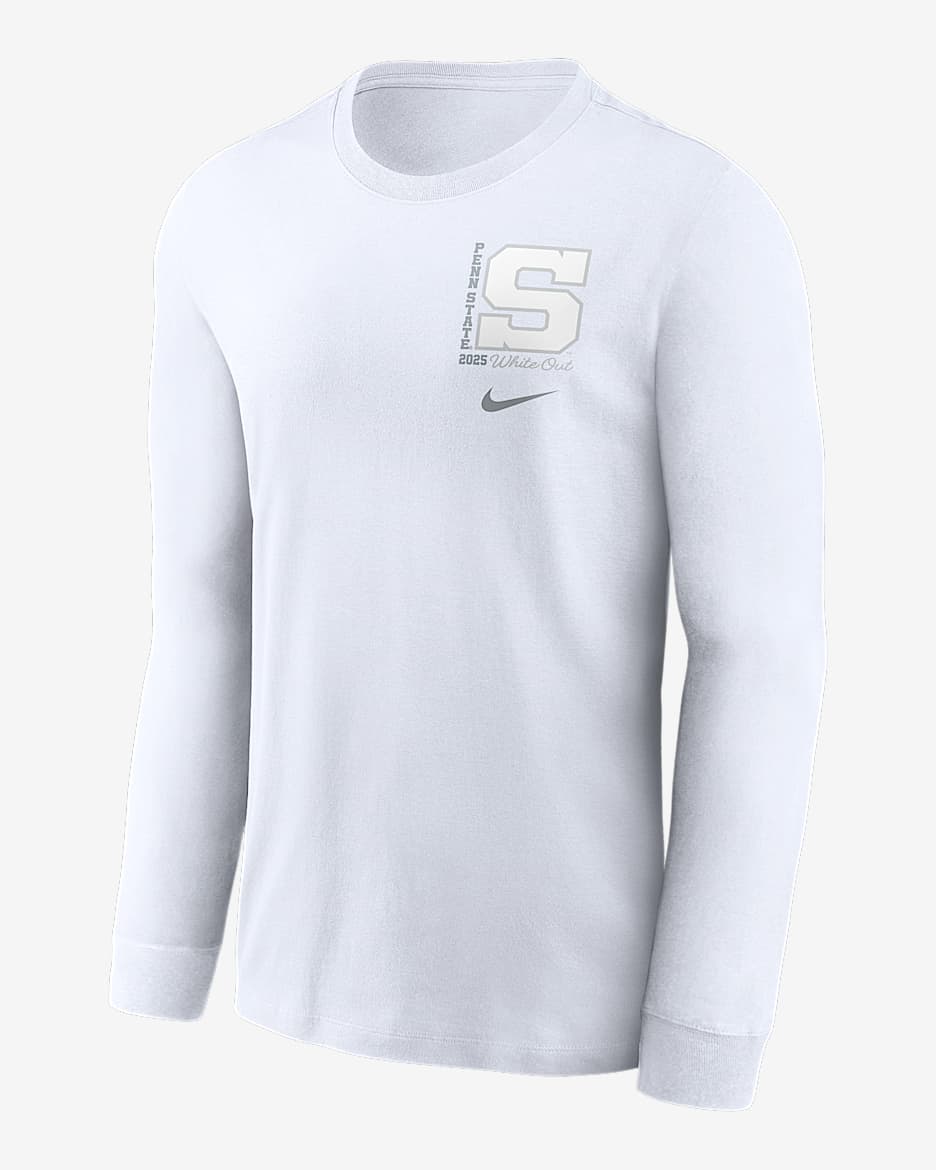 Playera de manga larga universitaria Nike para hombre Penn State 2025 White Out - Blanco