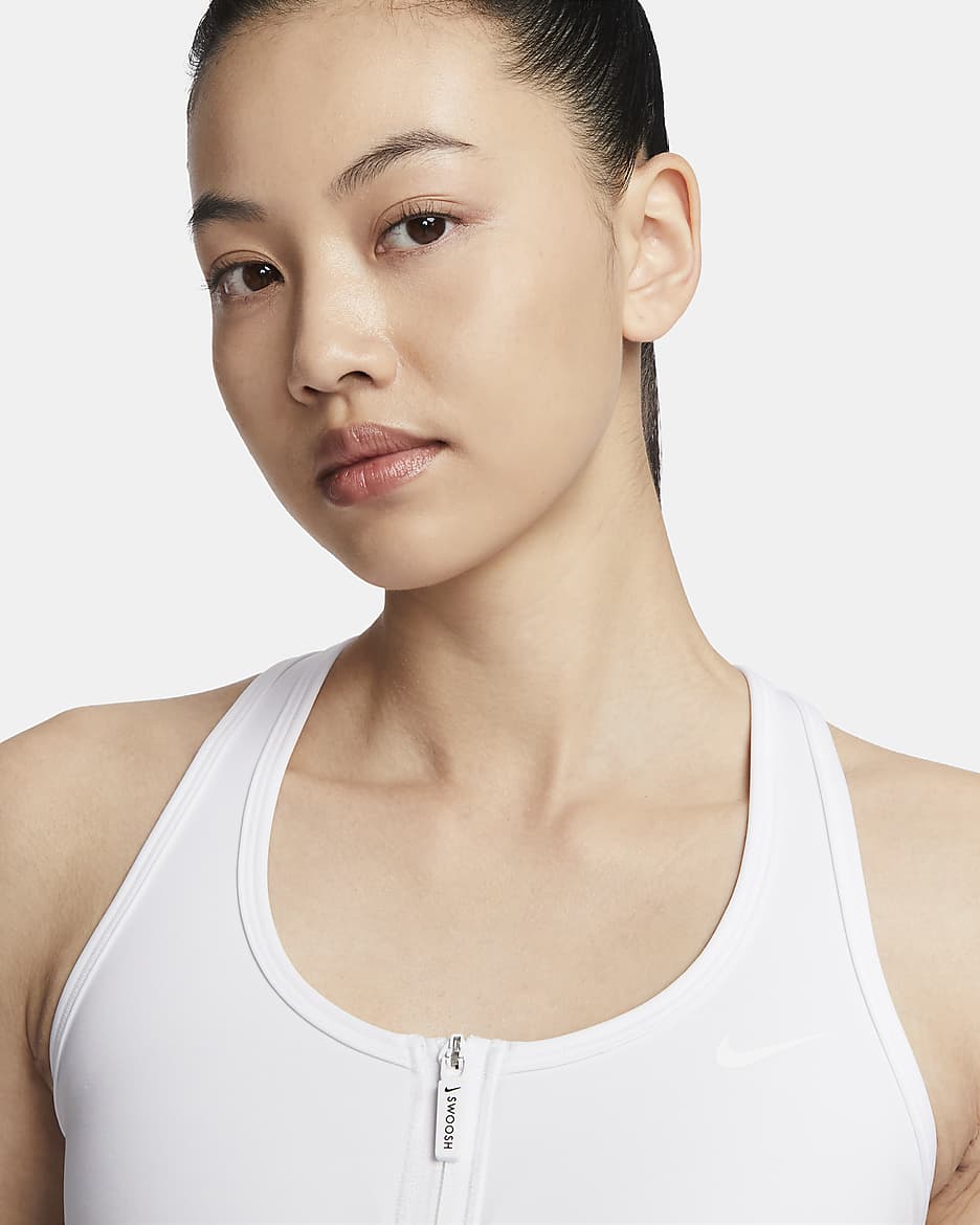 Nike Swoosh Front Zip Women's Medium-Support Padded Sports Bra - White/Stone Mauve/White