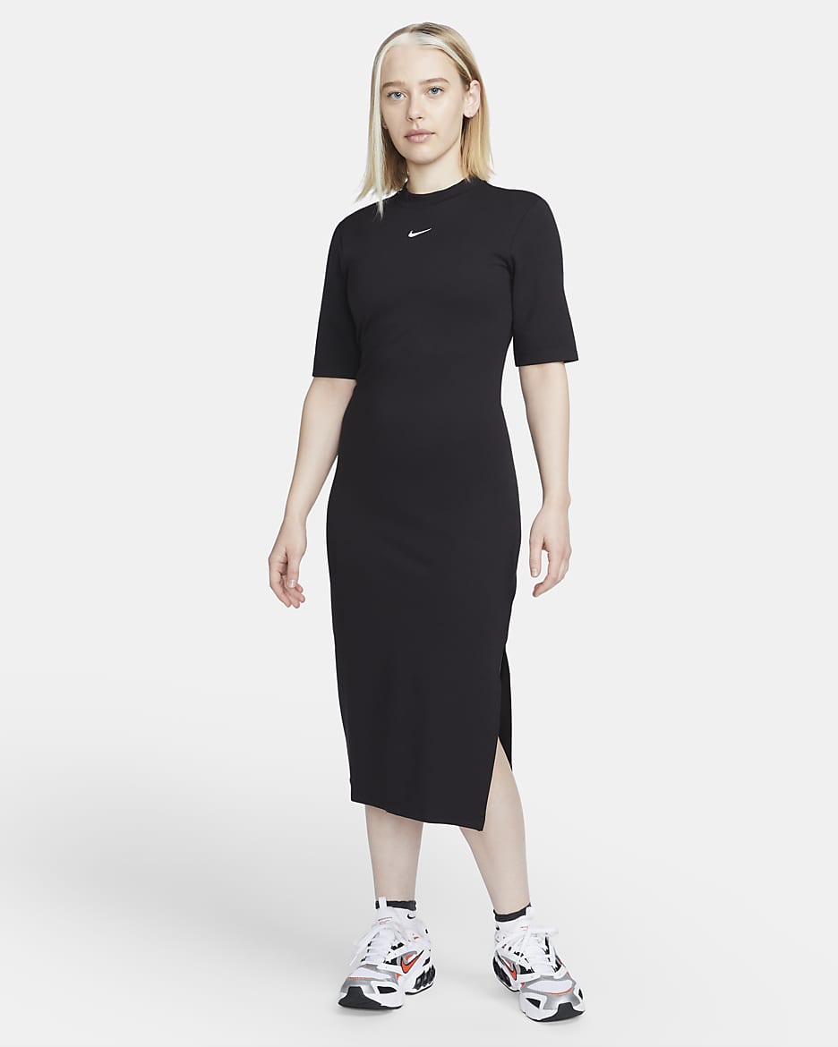 Robe mi-longue ajustée Nike Sportswear Essential pour femme - Noir/Blanc