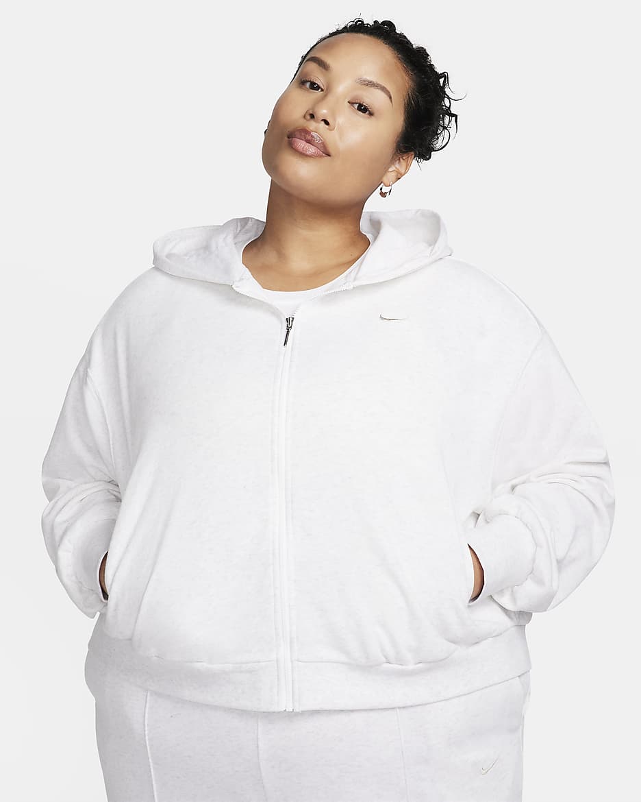 Sudadera con gorro de French Terry holgada de cierre completo para mujer (talla grande) Nike Sportswear Chill Terry - Abedul jaspeado/Marrón verdoso claro