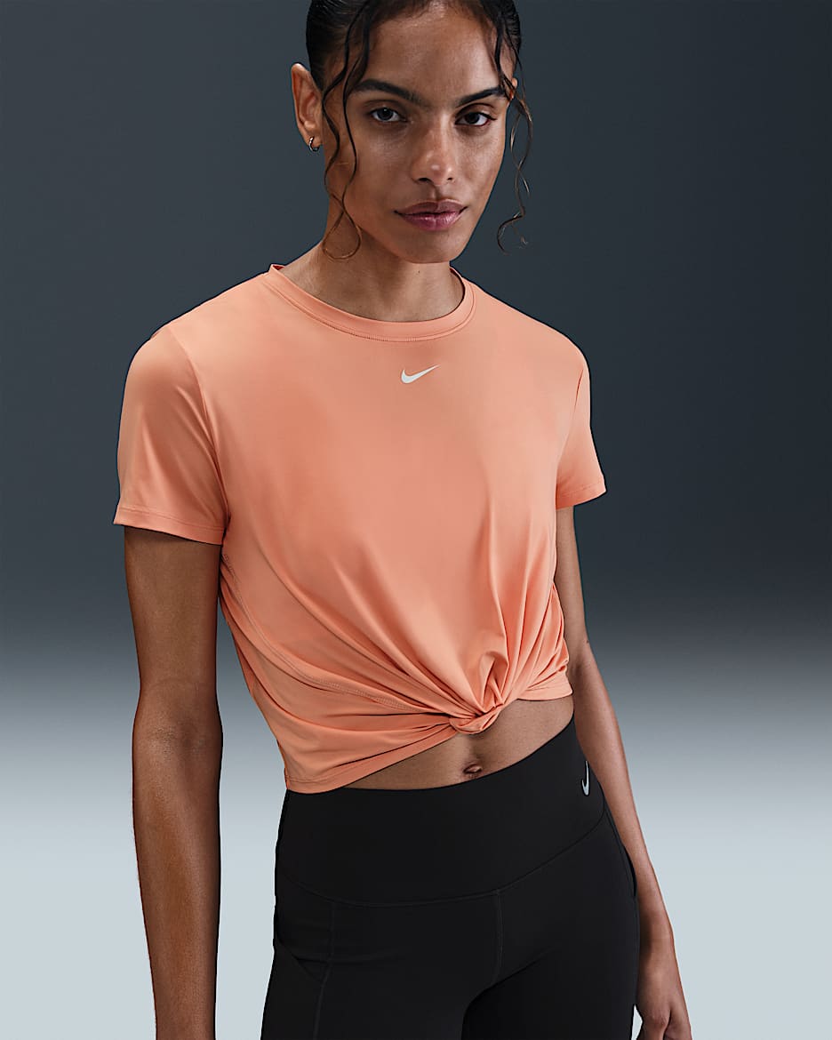 Nike One Classic Women's Dri-FIT Twist Short-Sleeve Top - Apricot Agate/White