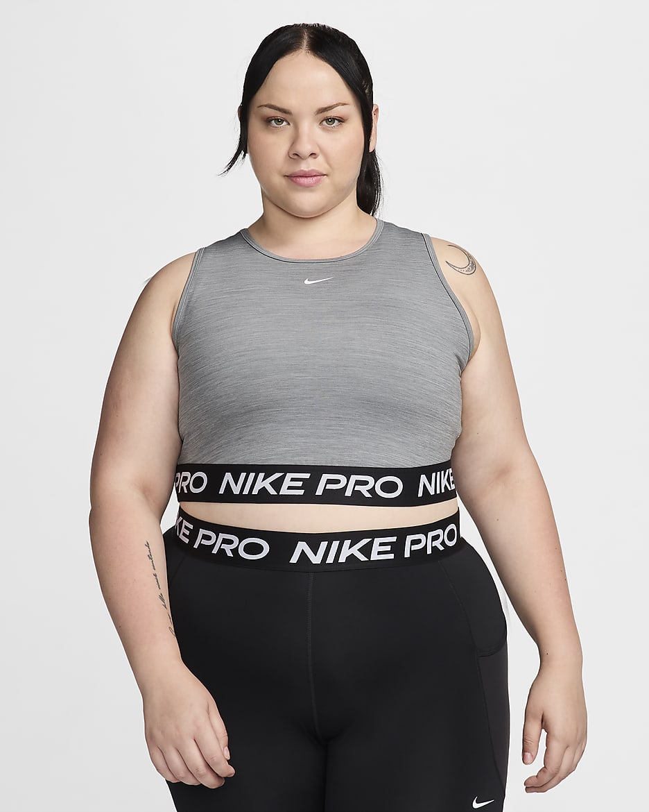 Nike Pro Women's Dri-FIT Cropped Tank Top (Plus Size) - Smoke Grey/Heather/White