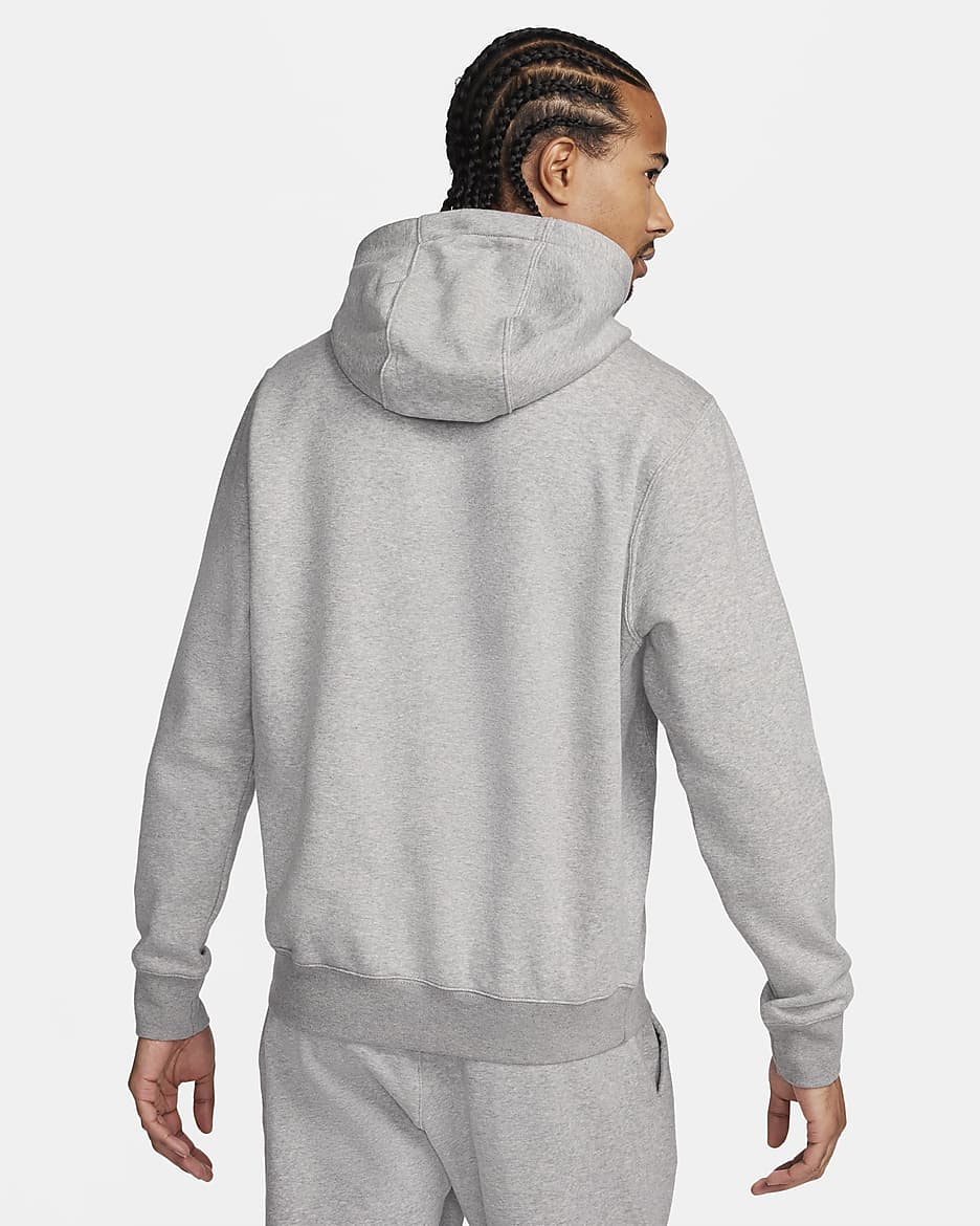 Nike Club Fleece Men's Pullover Hoodie - Dark Grey Heather/Light Smoke Grey/Safety Orange