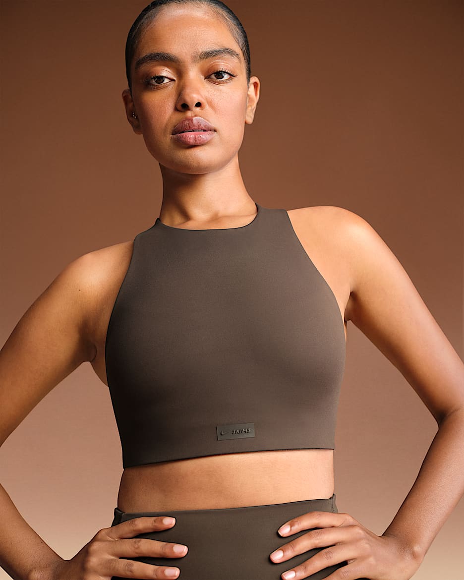 NikeSKIMS Matte Women's High-Neck Bra - NSKM Dark Sepia