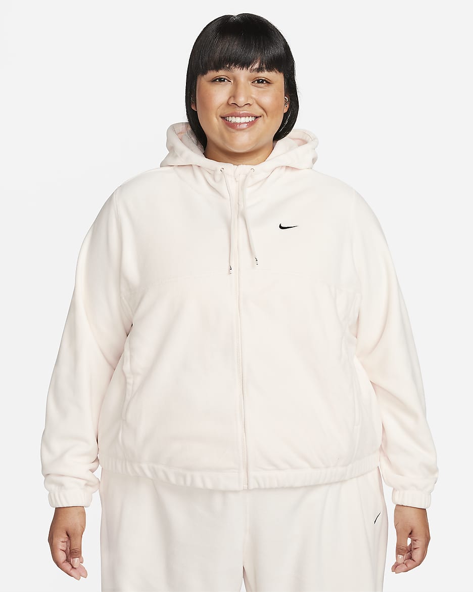 Nike Therma-FIT One Women's Oversized Full-Zip Fleece Hoodie (Plus Size) - Pale Ivory/Black