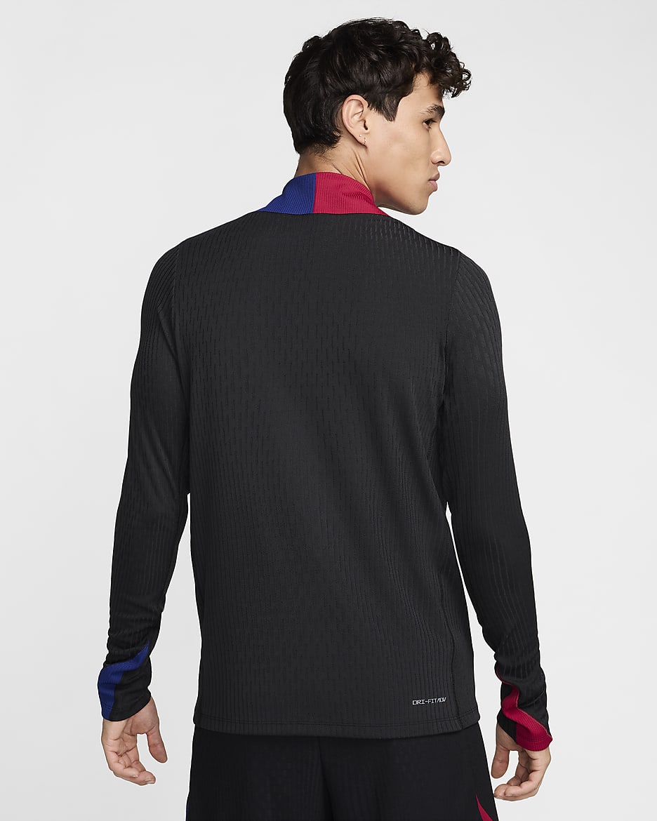 F.C. Barcelona Strike Elite Men's Nike Dri-FIT ADV Football Knit Drill Top - Black/Noble Red/Deep Royal Blue/Light Orewood Brown