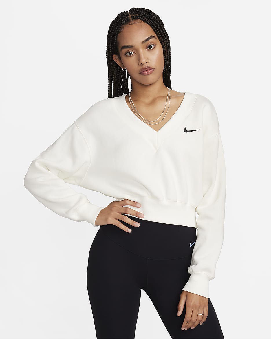 Nike Sportswear Phoenix Fleece Women's Cropped V-Neck Top - Sail/Black