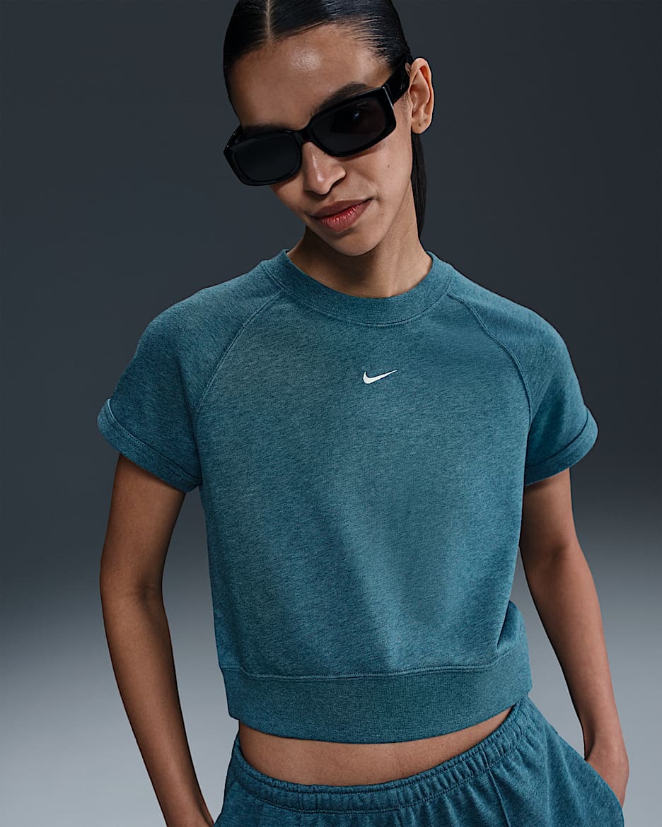Nike Sportswear Chill Terry Women's Short-Sleeve French Terry Top - Smokey Blue/Heather/Sail