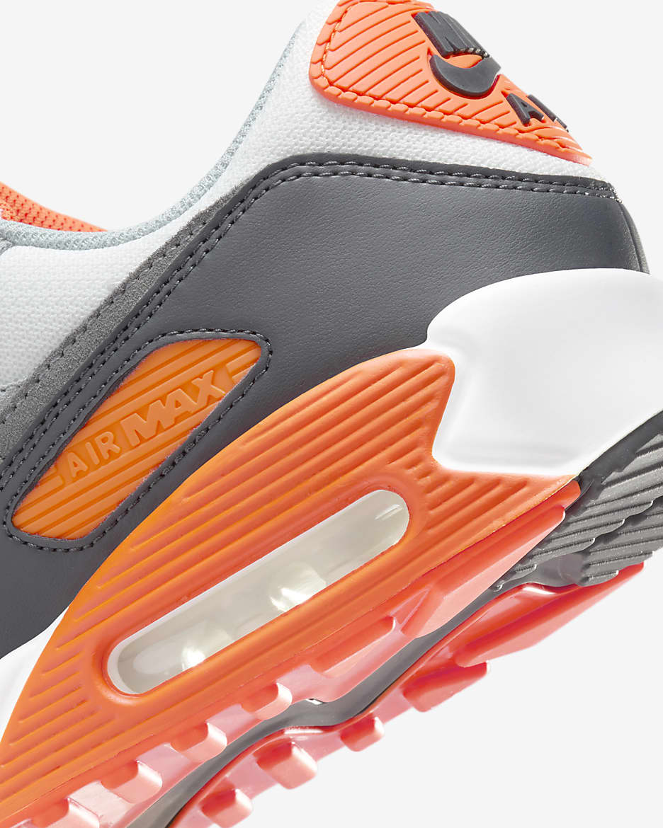 Sapatilhas Nike Air Max 90 para homem - Branco Summit/Laranja Safety/Cinzento Smoke escuro/Cinzento Smoke