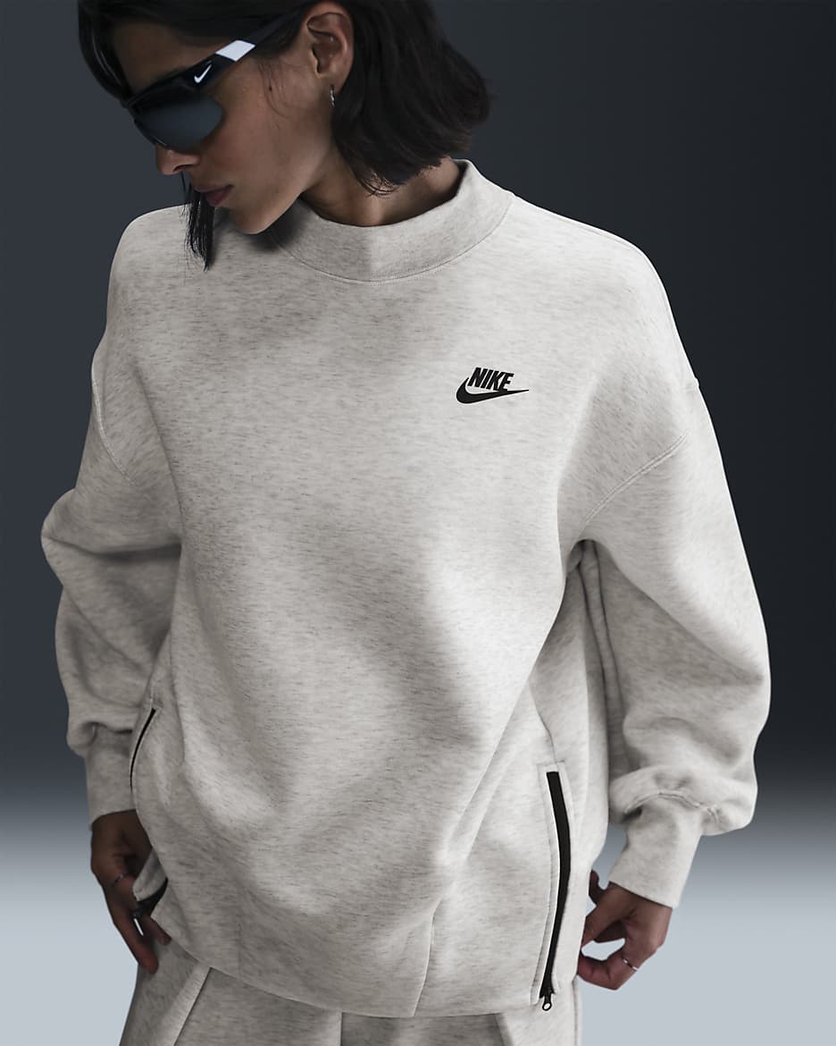 Sudadera de cuello redondo oversized para mujer Nike Sportswear Tech Fleece - Gris claro/Jaspeado/Negro