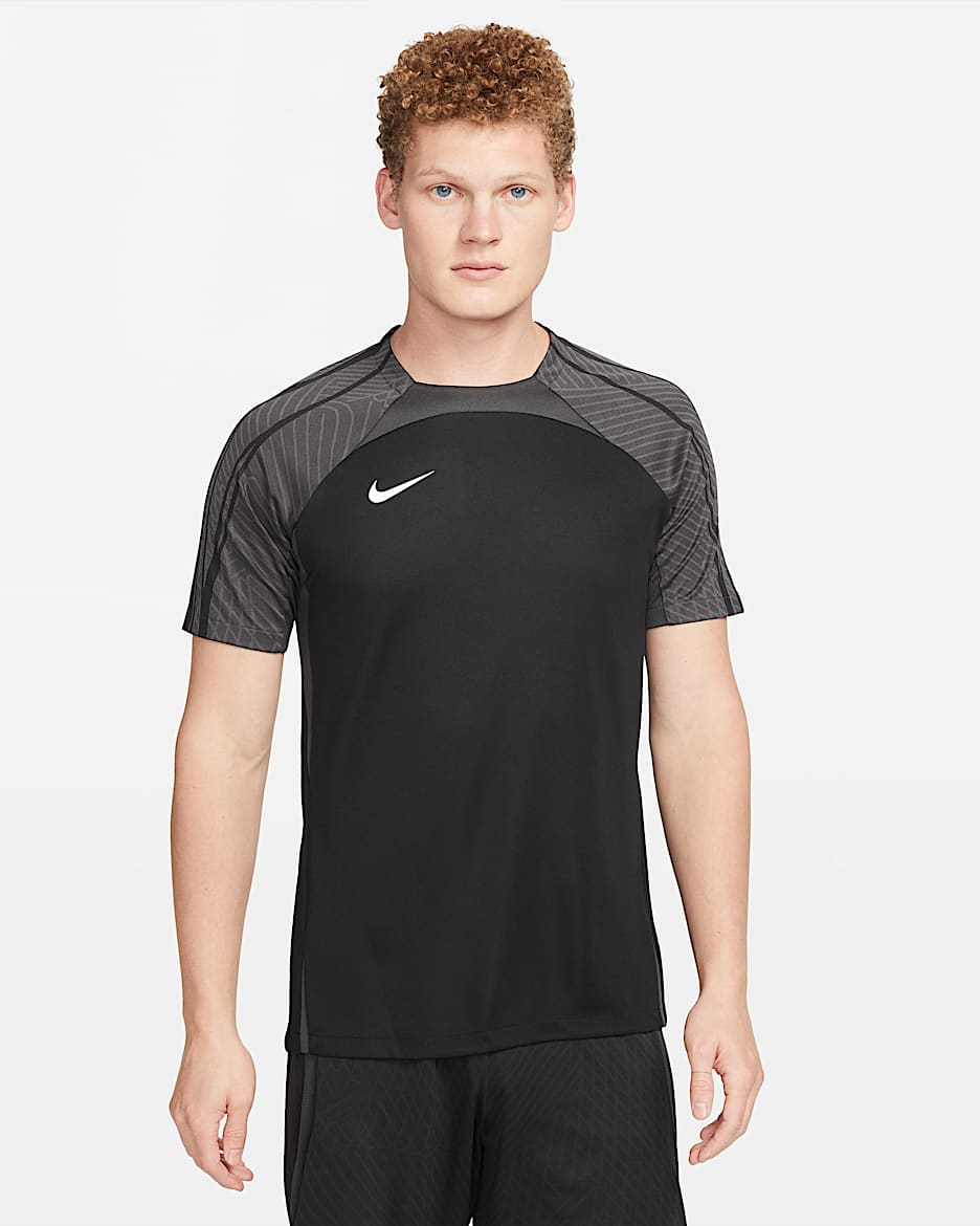 Nike Dri-FIT Strike-fodboldoverdel med korte ærmer til mænd - sort/Anthracite/hvid