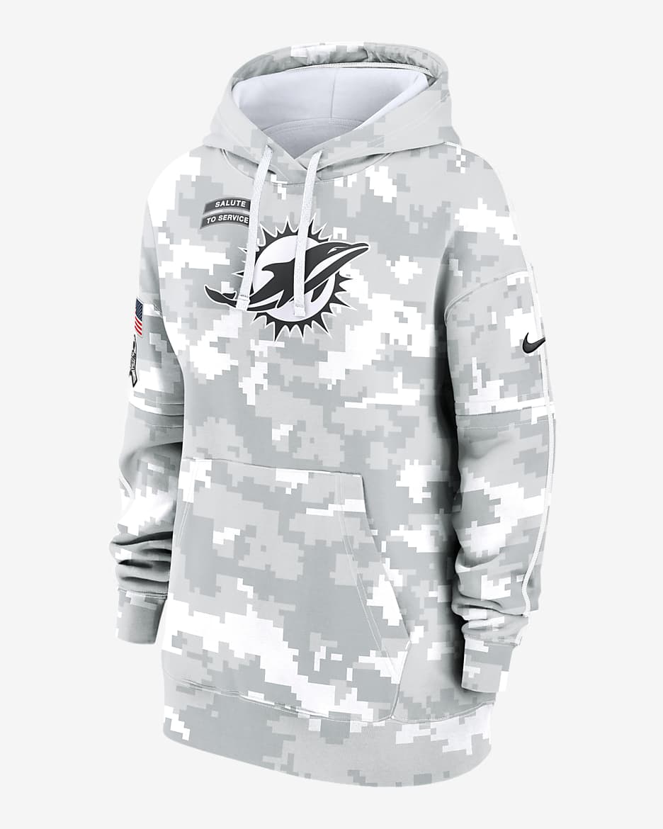 Miami Dolphins Salute to Service Primary Edge Club Women's Nike NFL Pullover Hoodie - White